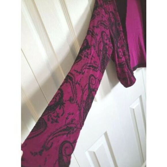 Slinky Brand Open Front Bolero Jacket Paisley Stretch Size Large USA Purple/Blk‎ - Picture 3 of 5